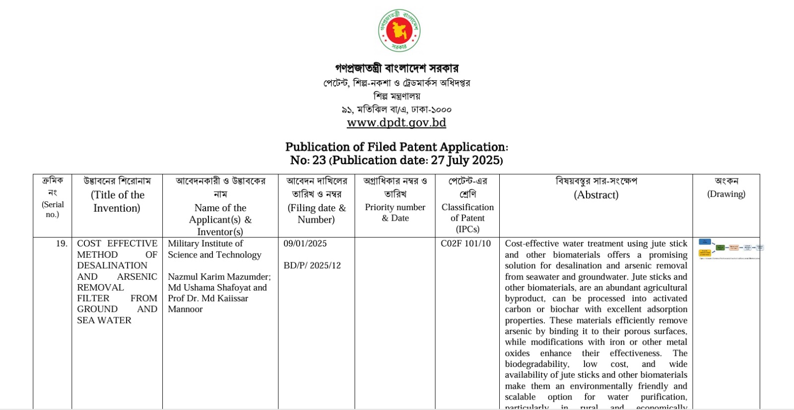 COST-EFFECTIVE METHOD OF DESALINATION  AND ARSENIC REMOVAL PORTABLE FILTER  FROM SEA AND GROUND WATER
